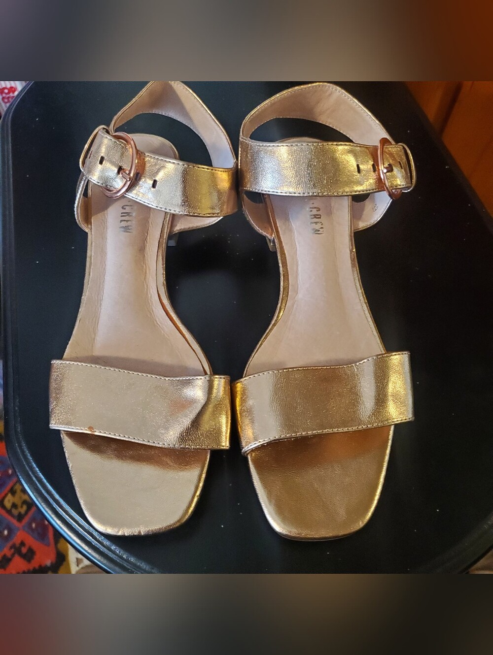 Chelsea Crew Metallic Rose Gold Gold Ankle Strap Used Sandals Leather Sole 9
